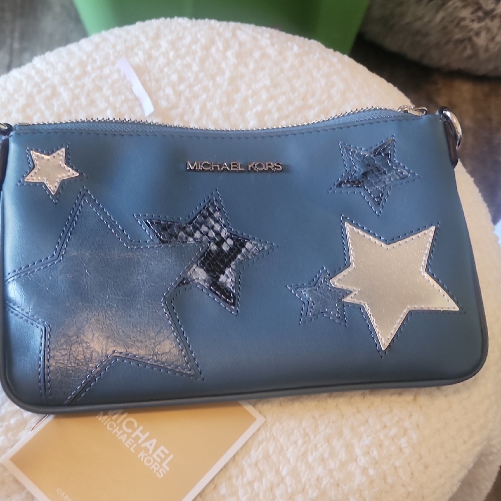 Michael Kors Blue Star-Patterned Clutch